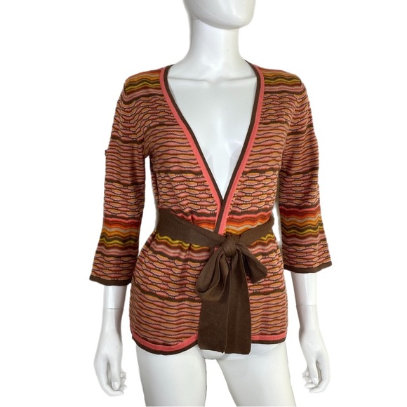 BCBGMAXAZRIA Multicolor 3/4 Bell Sleeve Tie Front Vivien Cardigan - Picture 1 of 9